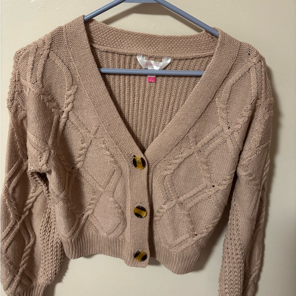 No Boundaries Tan Cable Knit Cardigan